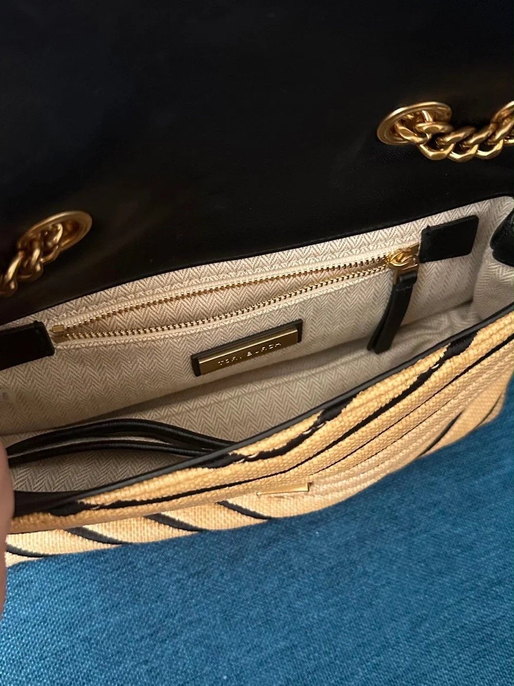Tory Burch Yellow and Black Chevron Chain Shoulder Bag
